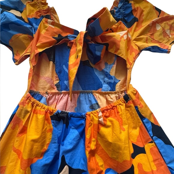 Tabitha Brown Target Vibrant Orange & Blue Floral Dress Puff Sleeve Dress Size 4 - Picture 10 of 10